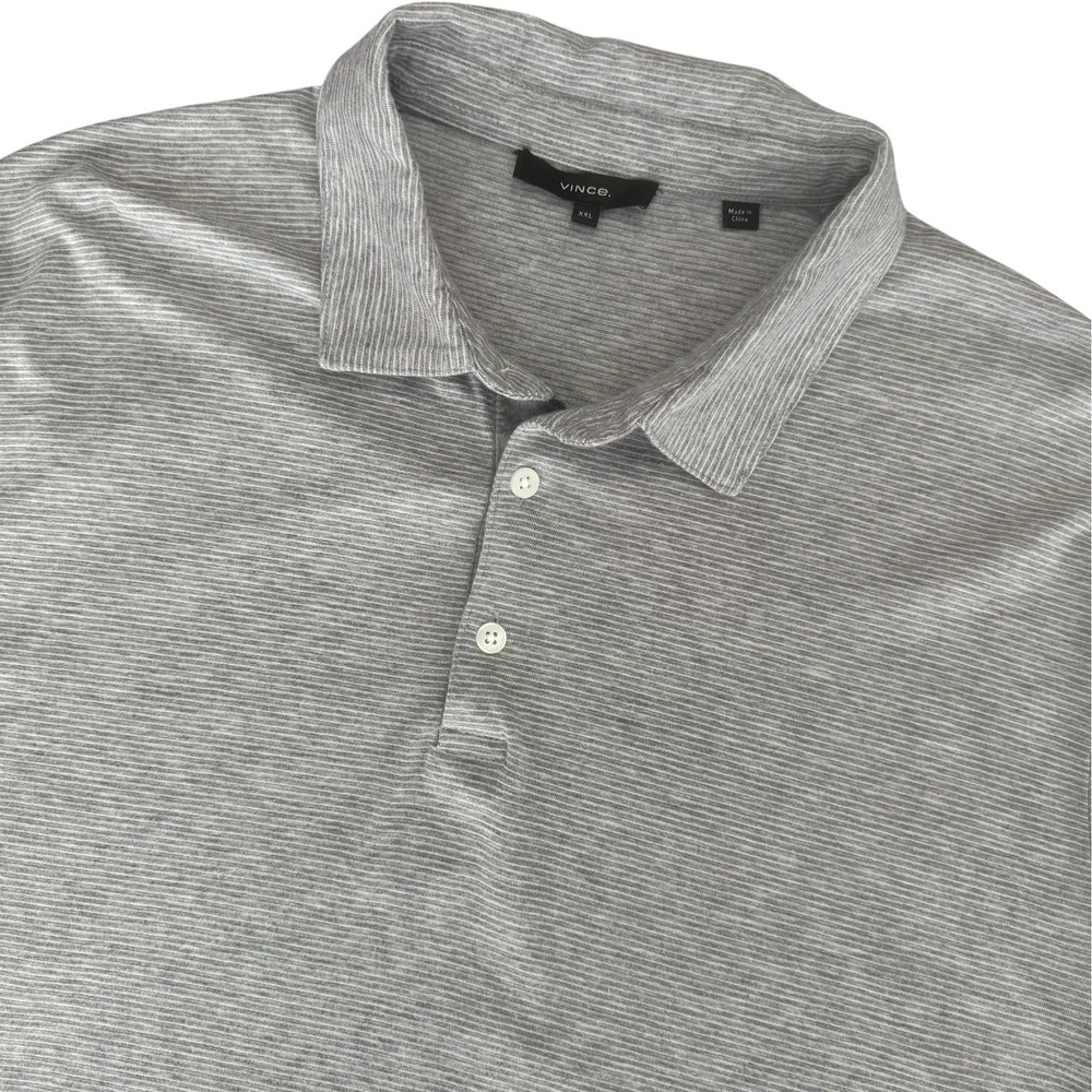 Vince Mens XXL Grey Micro Stripe Cotton Silk Blend Polo Shirt‎ Preppy Office